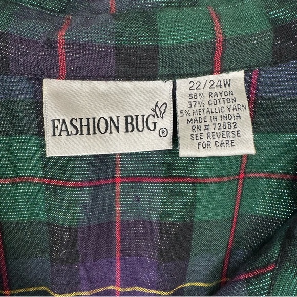 Fashion Bug Women’s Button Up Top Plus Size 22/24W Metallic Plaid Holiday Party - Picture 4 of 6